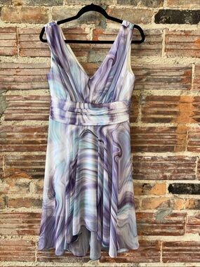 le chateau V-Neck High-Low Swirl Dress in Violet Purple & Blue